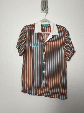 Men's UNKNWN Orange Miami Dolphins Pinstripe Button-Up Short Sleeve Shirt Size S